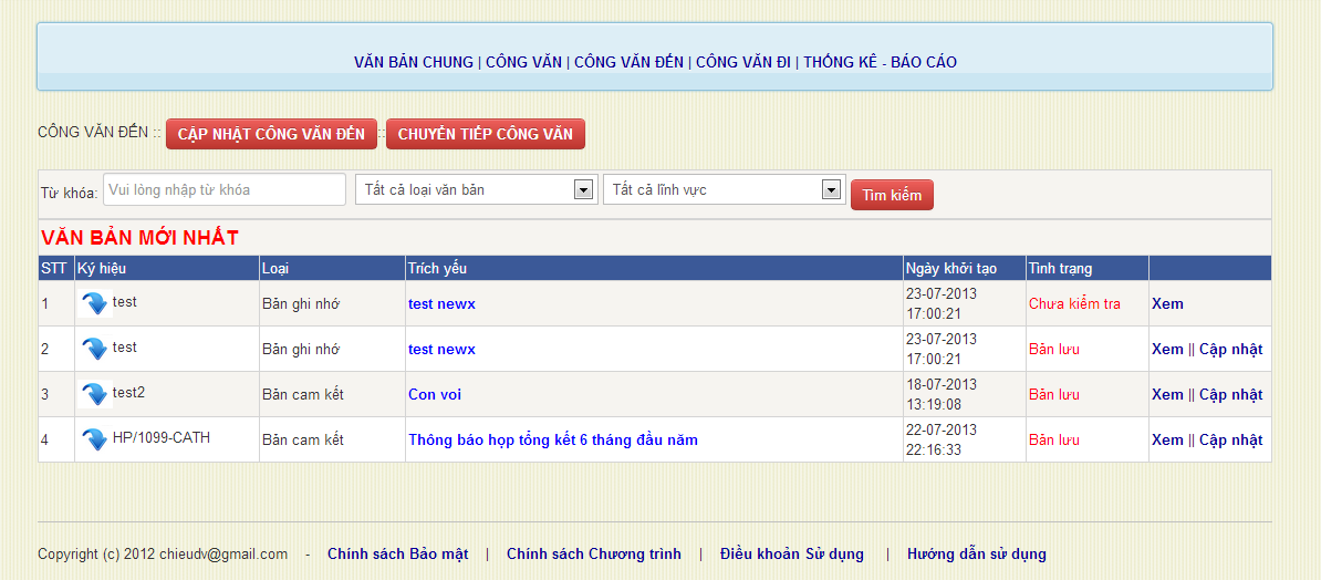 Hệ thống quản lý công văn - văn bản