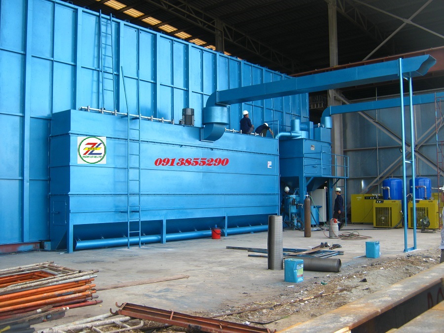 Dây chuyền phun bi làm sạch dầm thép