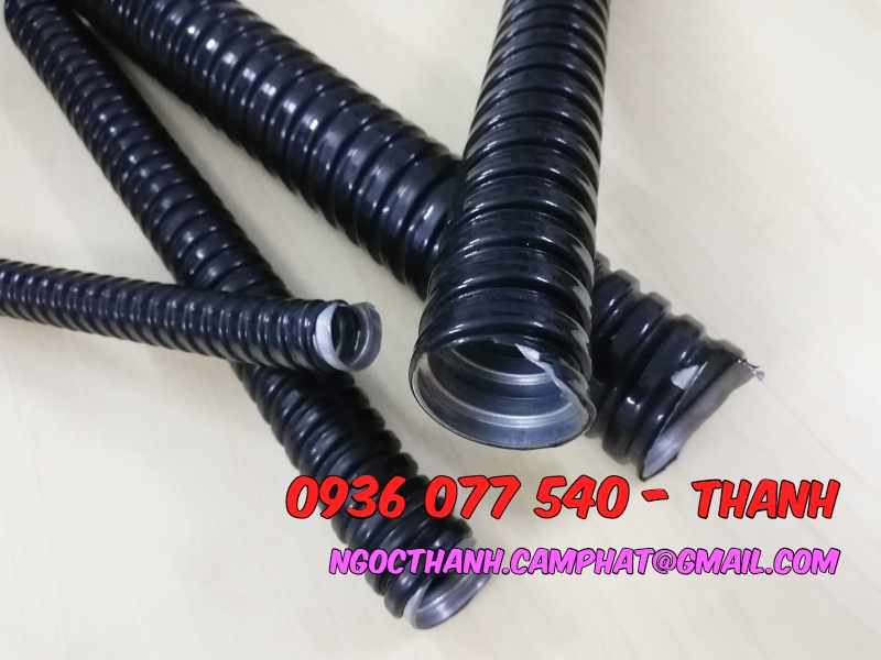 Ống ruột gà lõi thép luồn dây điện phi 1/2 inch, ống xoắn ruột gà bọc nhựa PVC đen D20