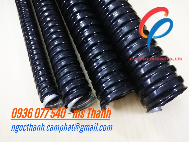 Ống ruột gà lõi thép luồn dây điện phi 1/2 inch, ống xoắn ruột gà bọc nhựa PVC đen D20